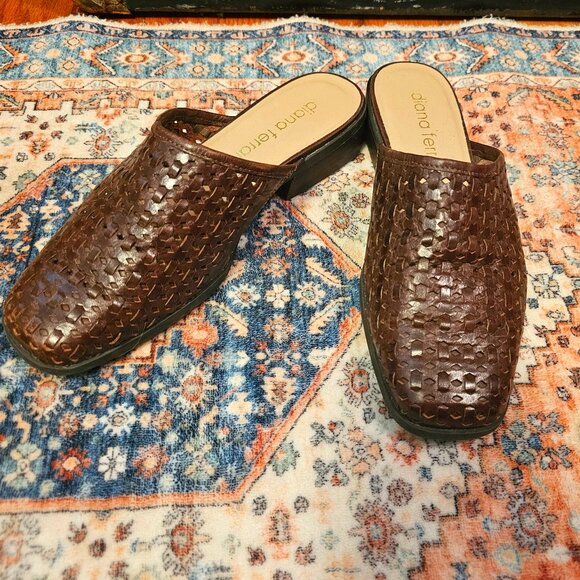 Vintage Diana Ferrari Woven Leather Slip On Mules - Picture 1 of 7